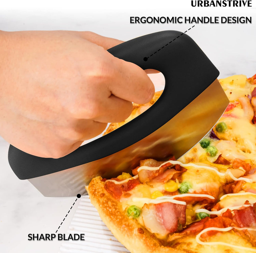 Heavy Duty Stainless Steel Pizza Cutter with Cover, Super Sharp Blade Pizza Knife Pizza Cutter Rocker, Perfect Kitchen Gadgets for Pizza Cutting Home Essentials (Black)