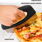 Heavy Duty Stainless Steel Pizza Cutter with Cover, Super Sharp Blade Pizza Knife (Black)