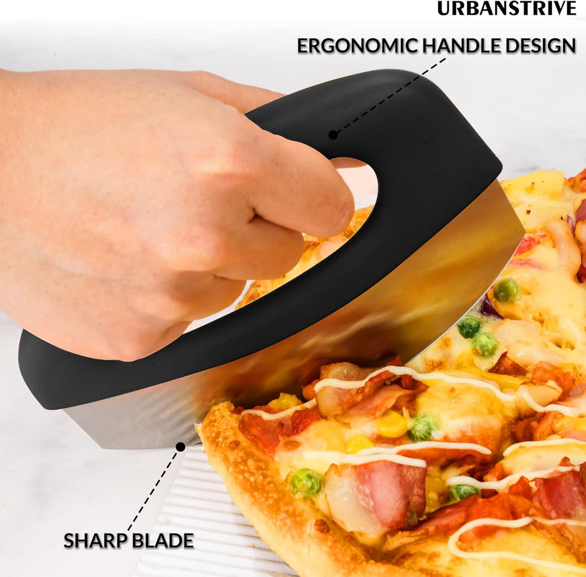 Heavy Duty Stainless Steel Pizza Cutter with Cover, Super Sharp Blade Pizza Knife (Black) - Flavour Fushion Cooking Shop