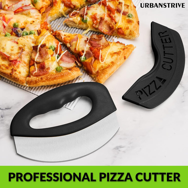 Heavy Duty Stainless Steel Pizza Cutter with Cover, Super Sharp Blade Pizza Knife (Black) - Flavour Fushion Cooking Shop