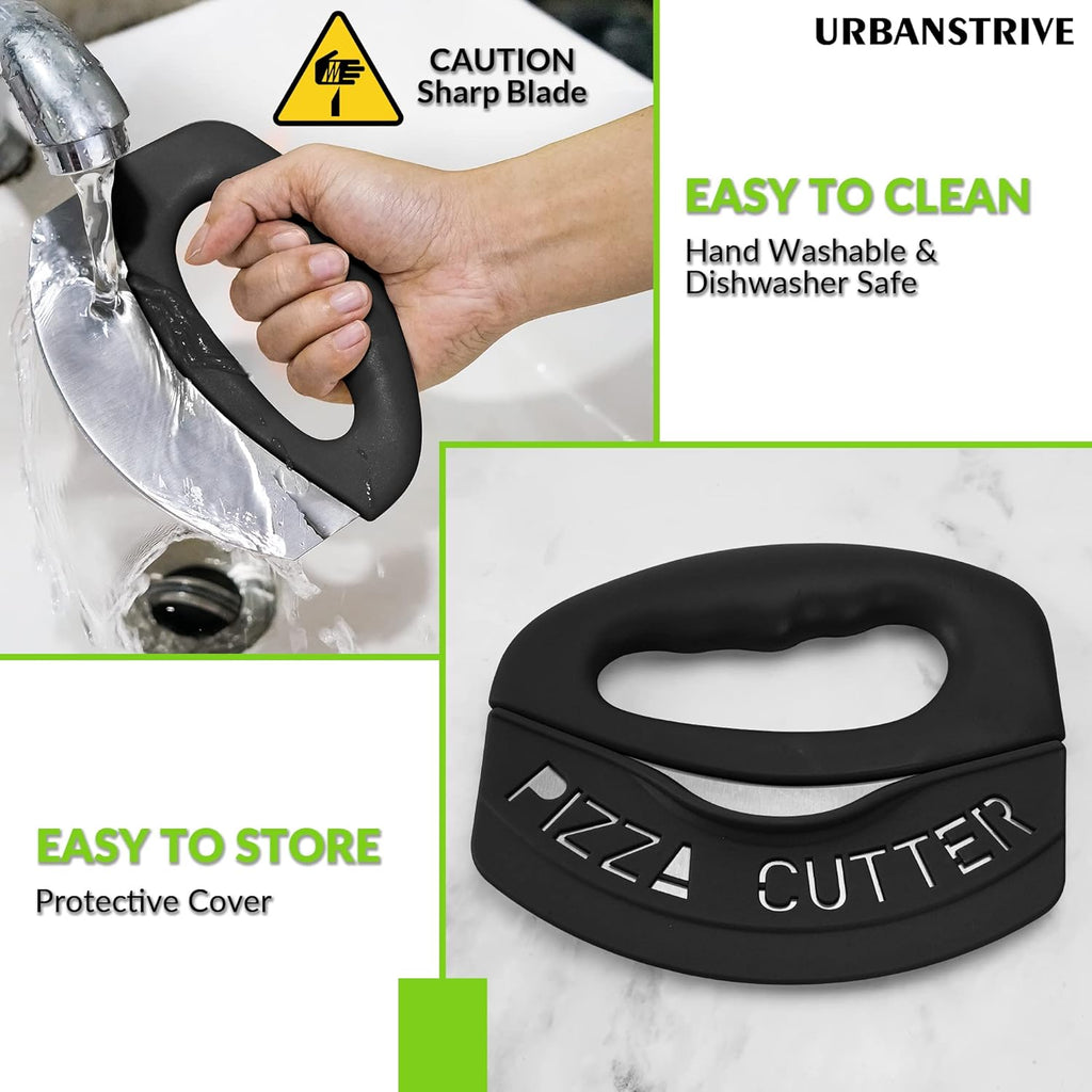 Heavy Duty Stainless Steel Pizza Cutter with Cover, Super Sharp Blade Pizza Knife Pizza Cutter Rocker, Perfect Kitchen Gadgets for Pizza Cutting Home Essentials (Black)