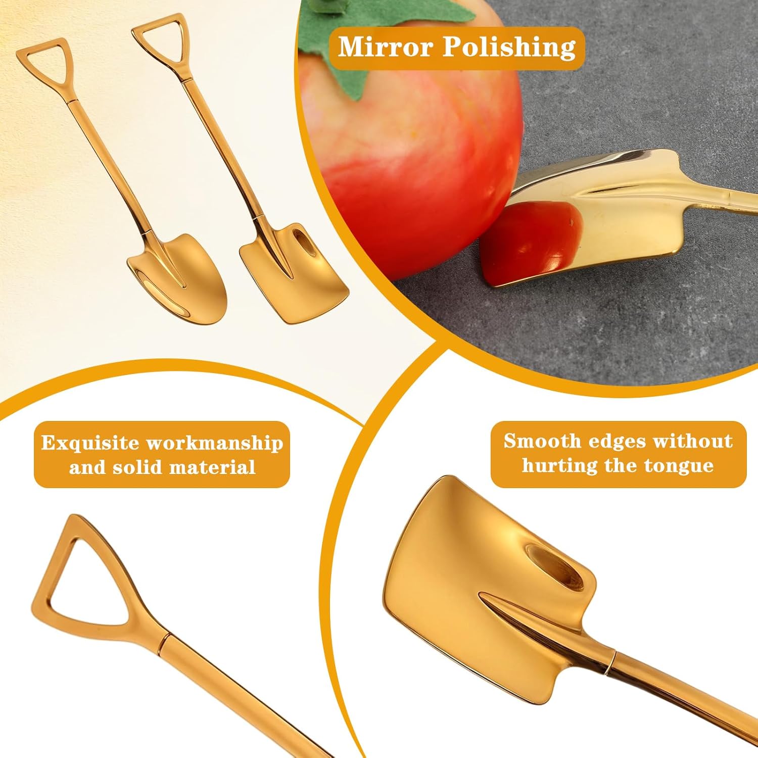 2PCS Mini Gold Shovel Spoons, Stainless Steel Shovel Spoons Square Head Pointed Reusable Spoon Set for Coffee Dessert Ice Cream Tea Appetizers New Home Couples Gift