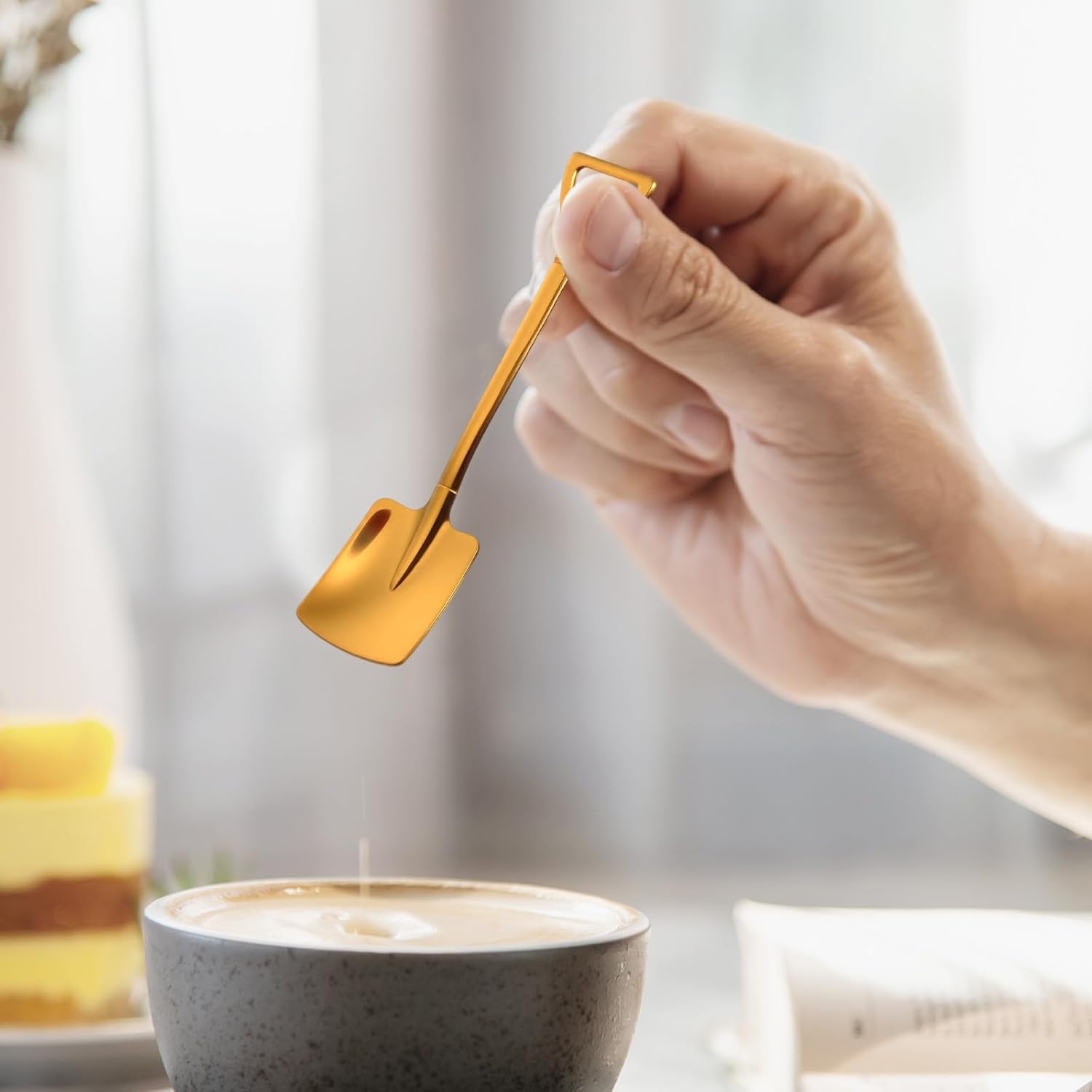 2PCS Mini Gold Shovel Spoons, Stainless Steel Shovel Spoons Square Head Pointed Reusable Spoon Set for Coffee Dessert Ice Cream Tea Appetizers New Home Couples Gift