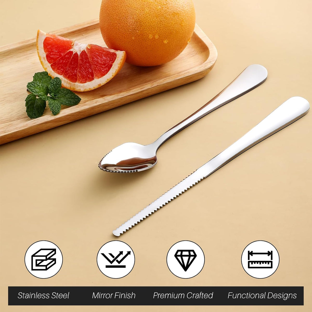 4-piece Grapefruit Spoons and Grapefruit Knife, 18/8 Stainless Steel - Flavour Fushion Cooking Shop