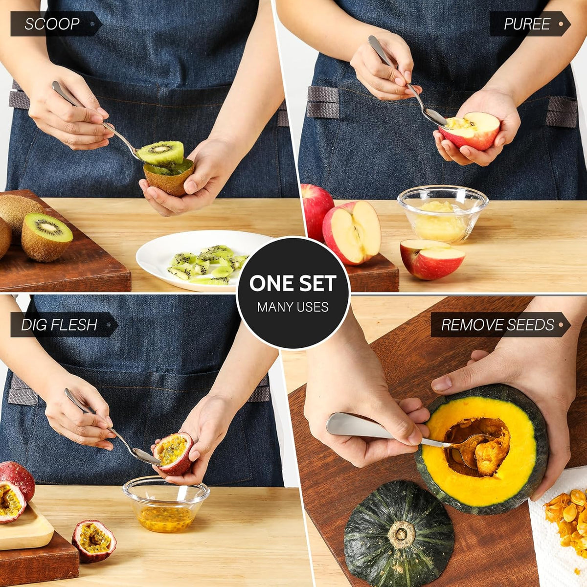 4-piece Grapefruit Spoons and Grapefruit Knife, 18/8 Stainless Steel - Flavour Fushion Cooking Shop