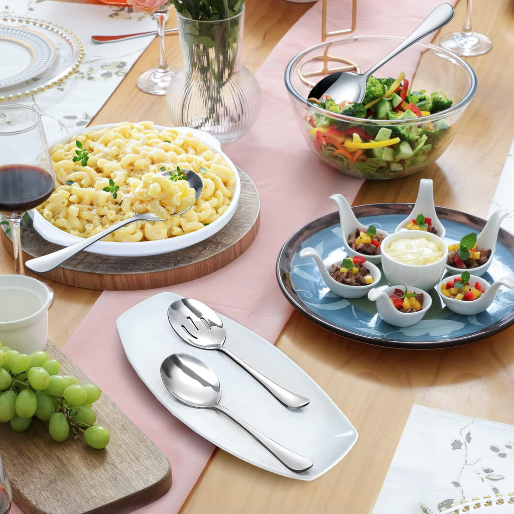8-Piece Serving Set - Includes 4 Spoons and 4 Slotted Spoons, 18/8 Stainless Steel Buffet Utensils - Mirror Polished, Dishwasher Safe, 8.6-Inch