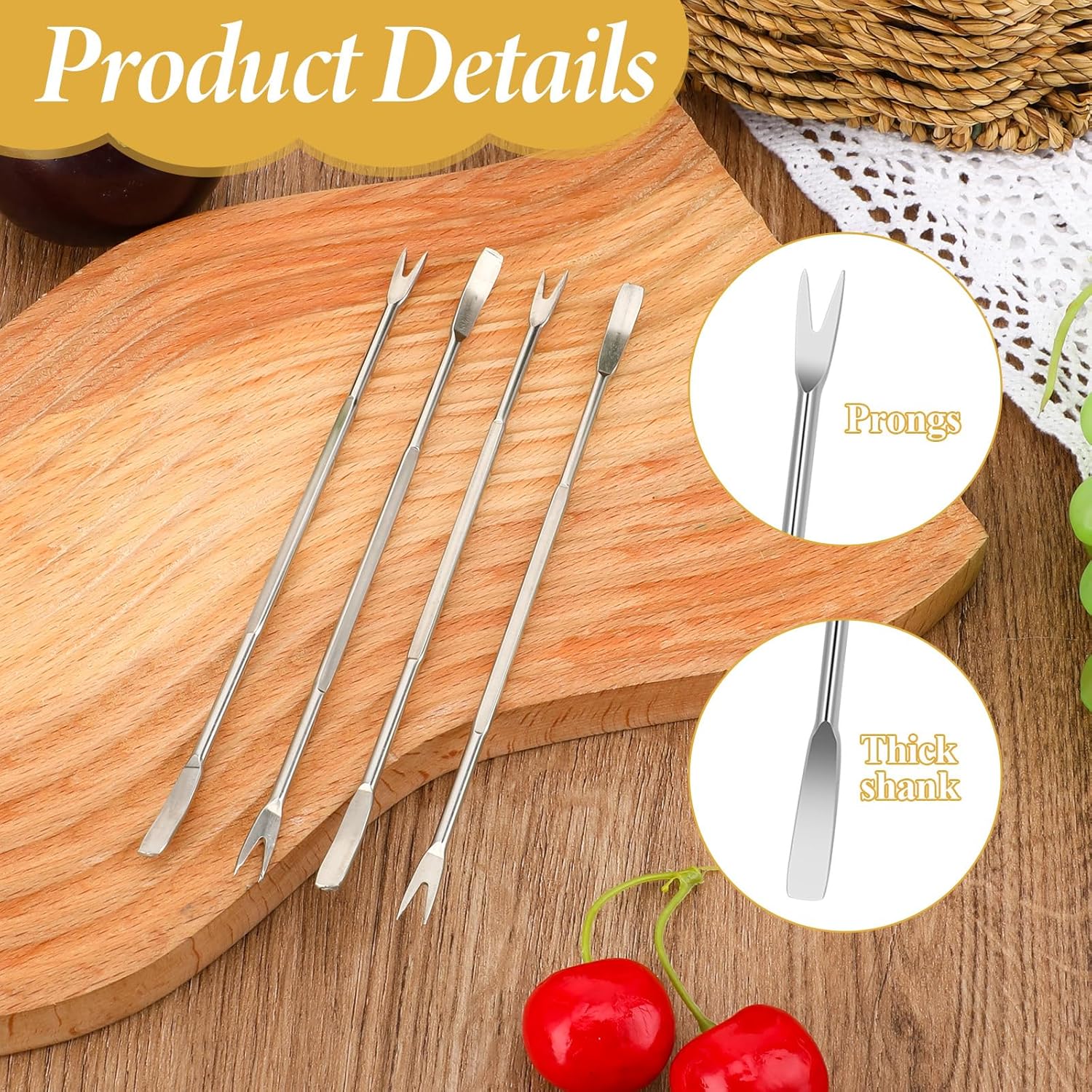 Stainless Steel Seafood Tools - 8 Piece Set, Lobster & Crab Picks, Oyster & Escargot Forks, Silver Crab Picking Tools for Kitchen & Picnic