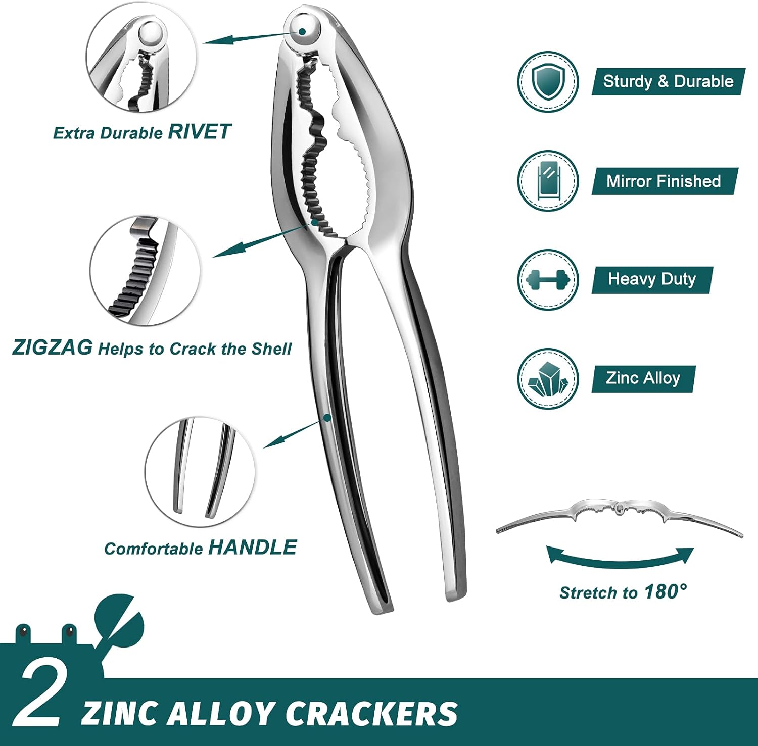 Lobster Crackers and Picks Set, 10-Piece Crab Leg Cracker Tools - Stainless Steel Seafood Crackers & Forks Nut Cracker Set - Dishwasher Safe