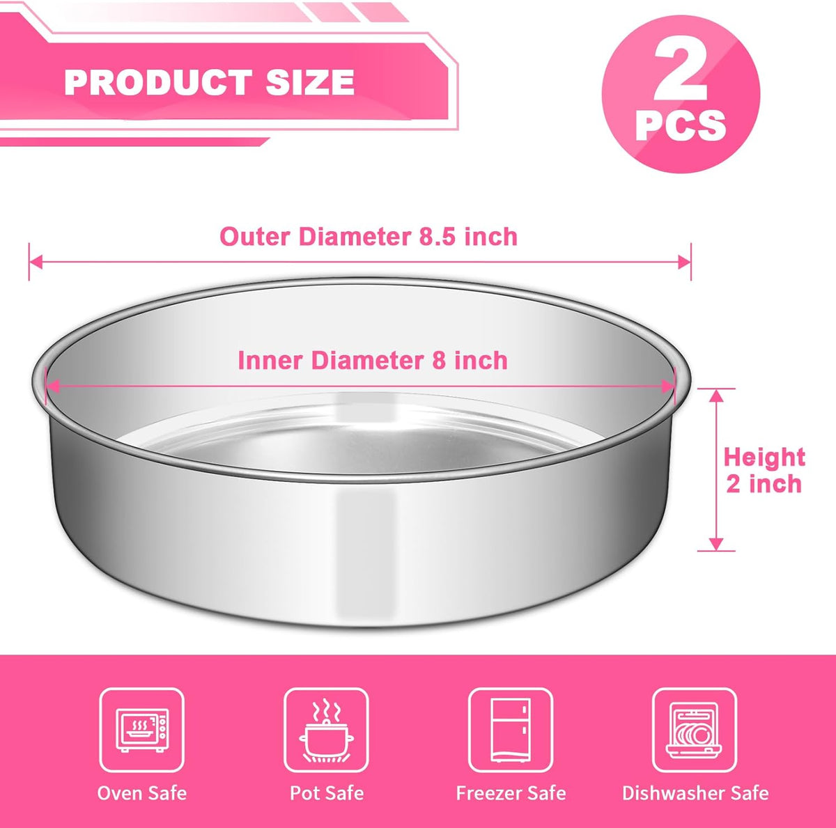 8 Inch Cake Pan Set of 2, Stainless Steel Round Layer Cake Baking Pans Tins, Non-Toxic - Flavour Fushion Cooking Shop