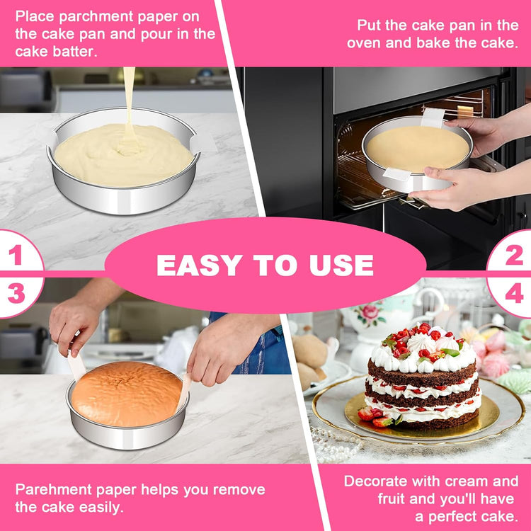8 Inch Cake Pan Set of 2, Stainless Steel Round Layer Cake Baking Pans Tins, Non-Toxic - Flavour Fushion Cooking Shop
