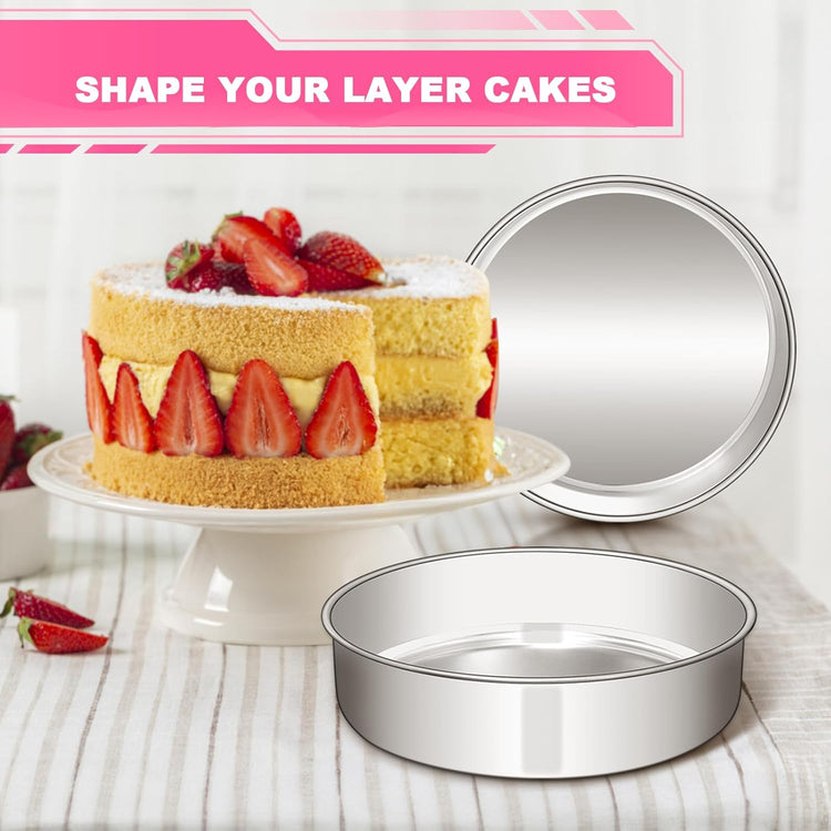 8 Inch Cake Pan Set of 2, Stainless Steel Round Layer Cake Baking Pans Tins, Non-Toxic - Flavour Fushion Cooking Shop