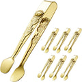 6PCS Mini Serving Tongs 5-Inch Small Rose Sugar Cube Appetizer Tongs, Tiny l Tong for Tea Party, Coffee Bar, Desserts (Gold)