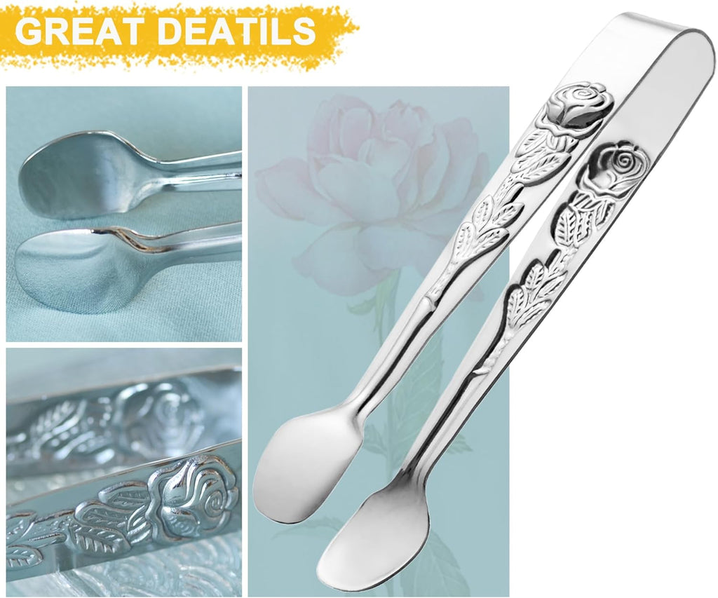 6PCS Mini Serving Tongs 5-Inch Small Sugar Tongs, Tiny Stainless Steel Kitchen Tong for Appetizers, Tea Party, Coffee Bar, Desserts (Silver)