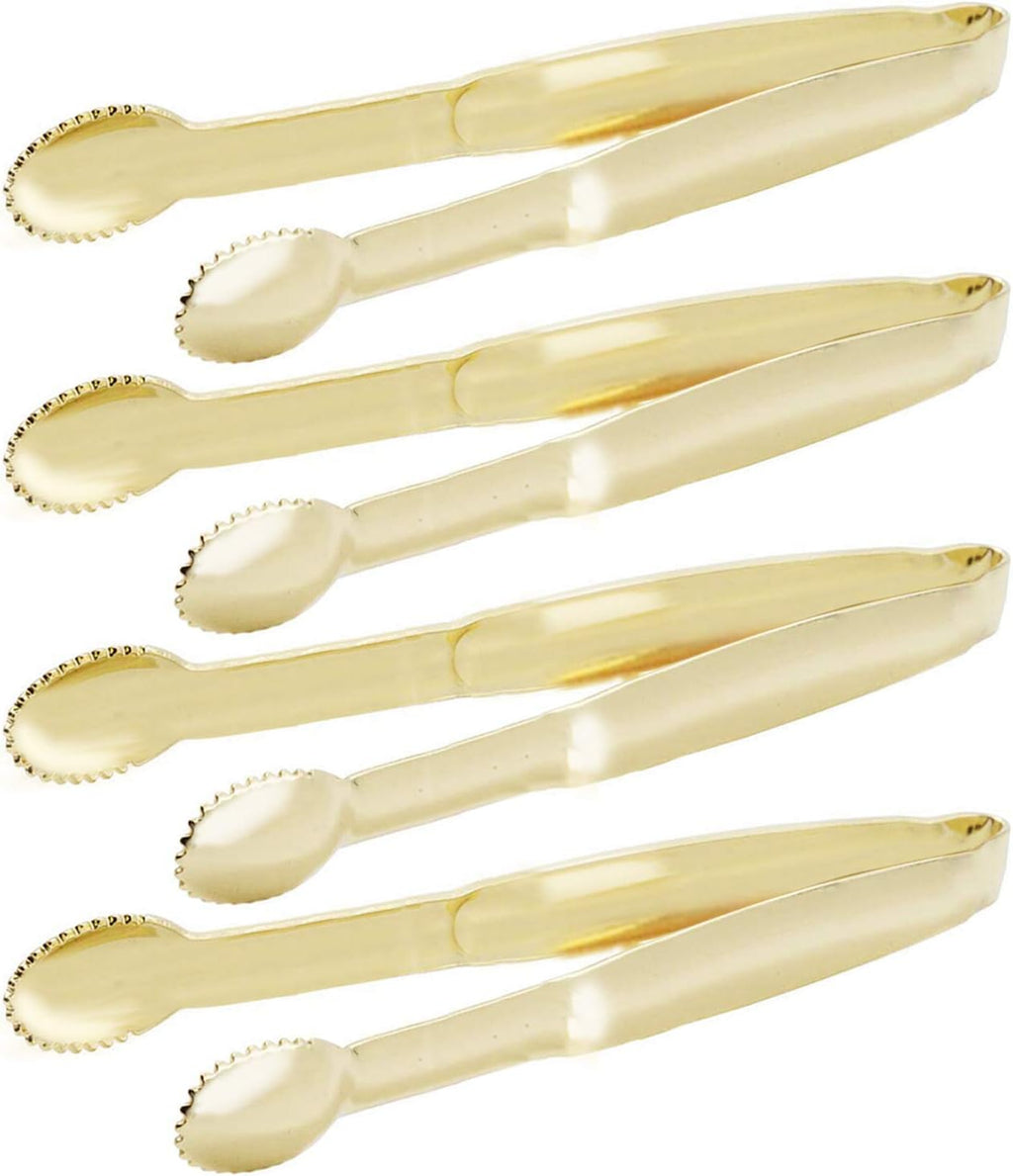5.75" Mini Appetizer Tongs Set, Tiny Stainless Steel Small Tongs for Serving, Tea Party, Coffee Bar, Desserts, Set of 4 (Gold)