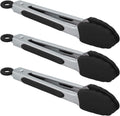 Small Serving Tongs with Silicone Tips 7 Inch Mini Stainless Steel Food Tongs, Set of 3 (Black)