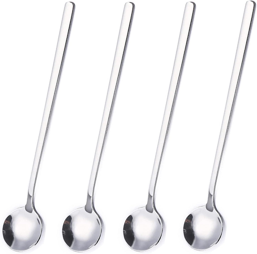 4 Pack Stainless Steel Coffee Spoon, 6.7 Inch Stirring Spoons, Cocktail Stirring Spoons for Coffee Tea Dessert Cake Ice Cream Cappuccino (Silver)