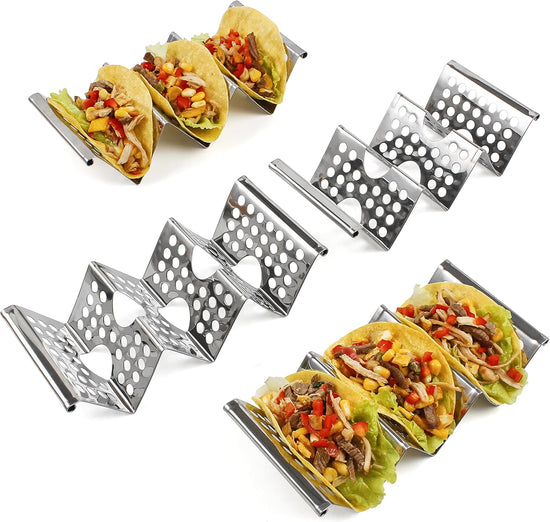 4 Pack Stainless Steel Taco Holders, Premium Taco Stands, Holds 2 Or 3 Tacos Each Taco Tray - Flavour Fushion Cooking Shop