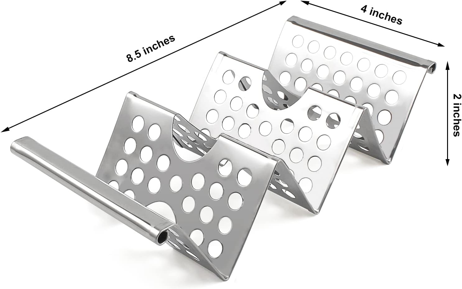 4 Pack Stainless Steel Taco Holders, Premium Taco Stands, Holds 2 Or 3 Tacos Each Taco Tray, Taco Rack With Easy-Access Handle, Food Grade Taco Plate Shells Oven & Grill Safe, BPA Free(Hollow)