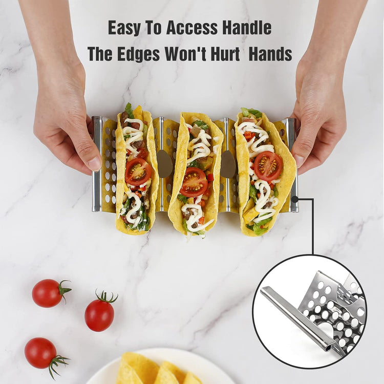 4 Pack Stainless Steel Taco Holders, Premium Taco Stands, Holds 2 Or 3 Tacos Each Taco Tray - Flavour Fushion Cooking Shop