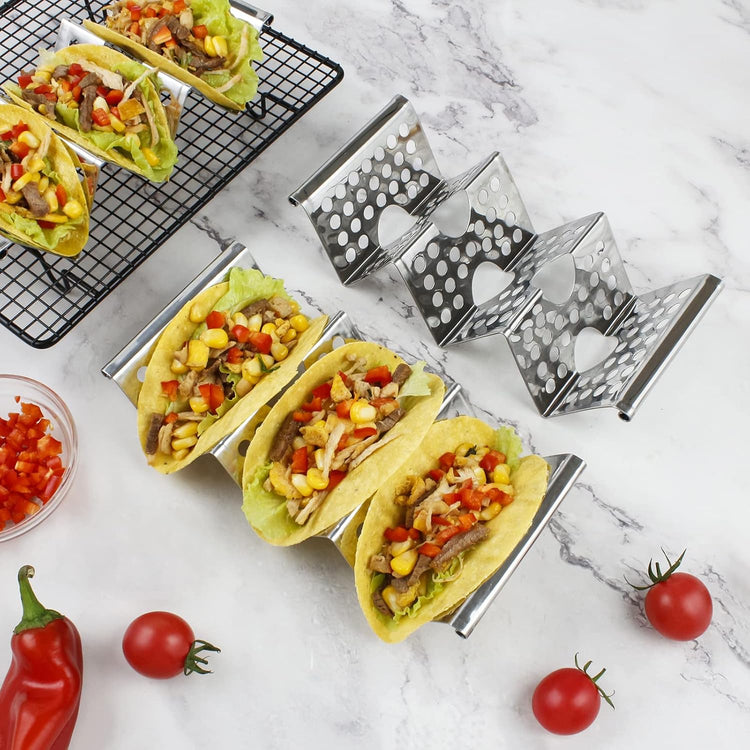 4 Pack Stainless Steel Taco Holders, Premium Taco Stands, Holds 2 Or 3 Tacos Each Taco Tray - Flavour Fushion Cooking Shop