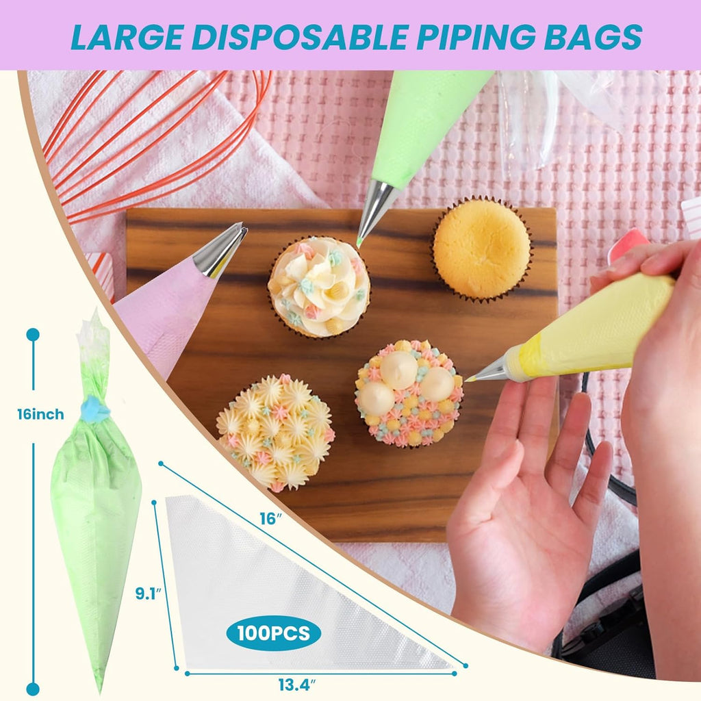 Piping Bags 16 Inch - Disposable Piping Bags 100pcs, Large Pastry Bags