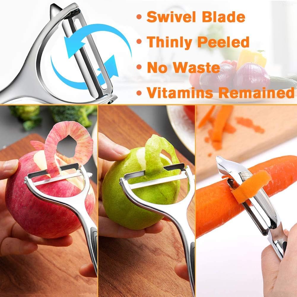 Potato Peelers, Vegetable Peeler for Kitchen Stainless Steel Y Shape Swivel Peelers, Carrot, Fruit, Ergonomic Non-Slip Handle and Sharp Blade with 2 Oranges Peeler