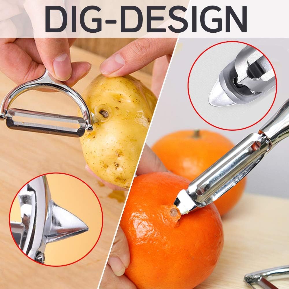 Potato Peelers, Vegetable Peeler for Kitchen Stainless Steel Y Shape Swivel Peelers, Carrot, Fruit, Ergonomic Non-Slip Handle and Sharp Blade with 2 Oranges Peeler