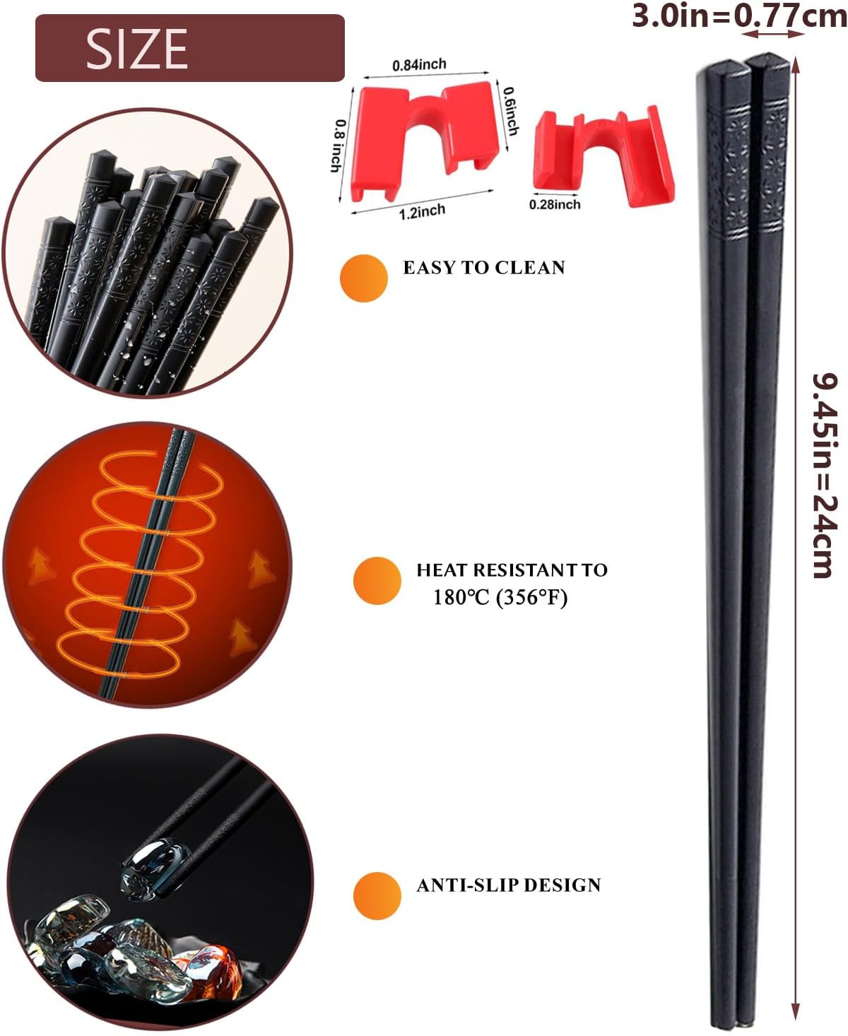 5 Pairs Reusable Training Chopsticks, 9.45 Inch Dishwasher Safe Fiberglass Japanese Training Chopsticks for Beginner, Non-Slip, Easy to Use(colorful)