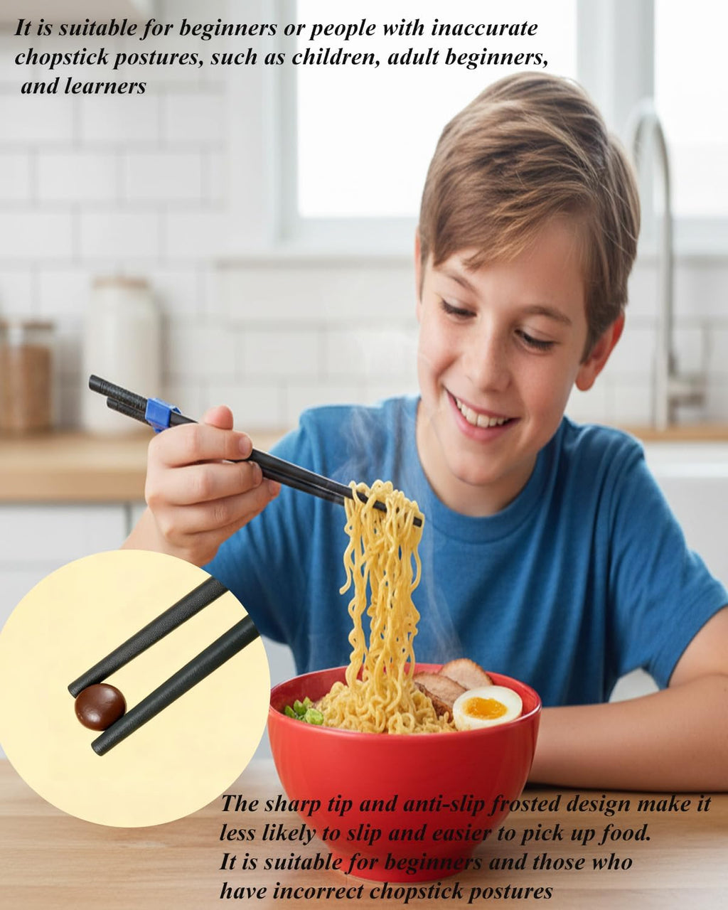 5 Pairs Reusable Training Chopsticks, 9.45 Inch Dishwasher Safe Fiberglass Japanese Training Chopsticks for Beginner, Non-Slip, Easy to Use(colorful)