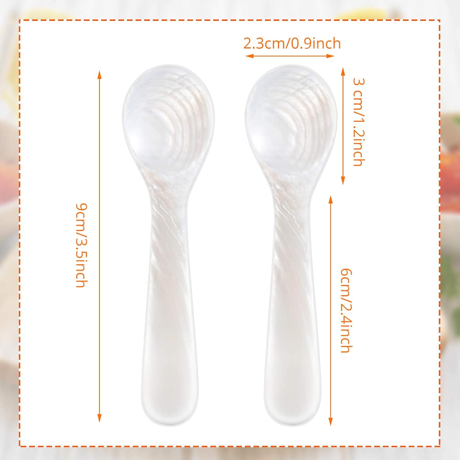 2 Pieces Set of Caviar Spoons Mother of Pearl Spoons with Handcraft Round Handle for Caviar, Egg, Ice Cream, Coffee, Kitchen, Restaurant for Serving Caviars (9cm/3.54 Inch)