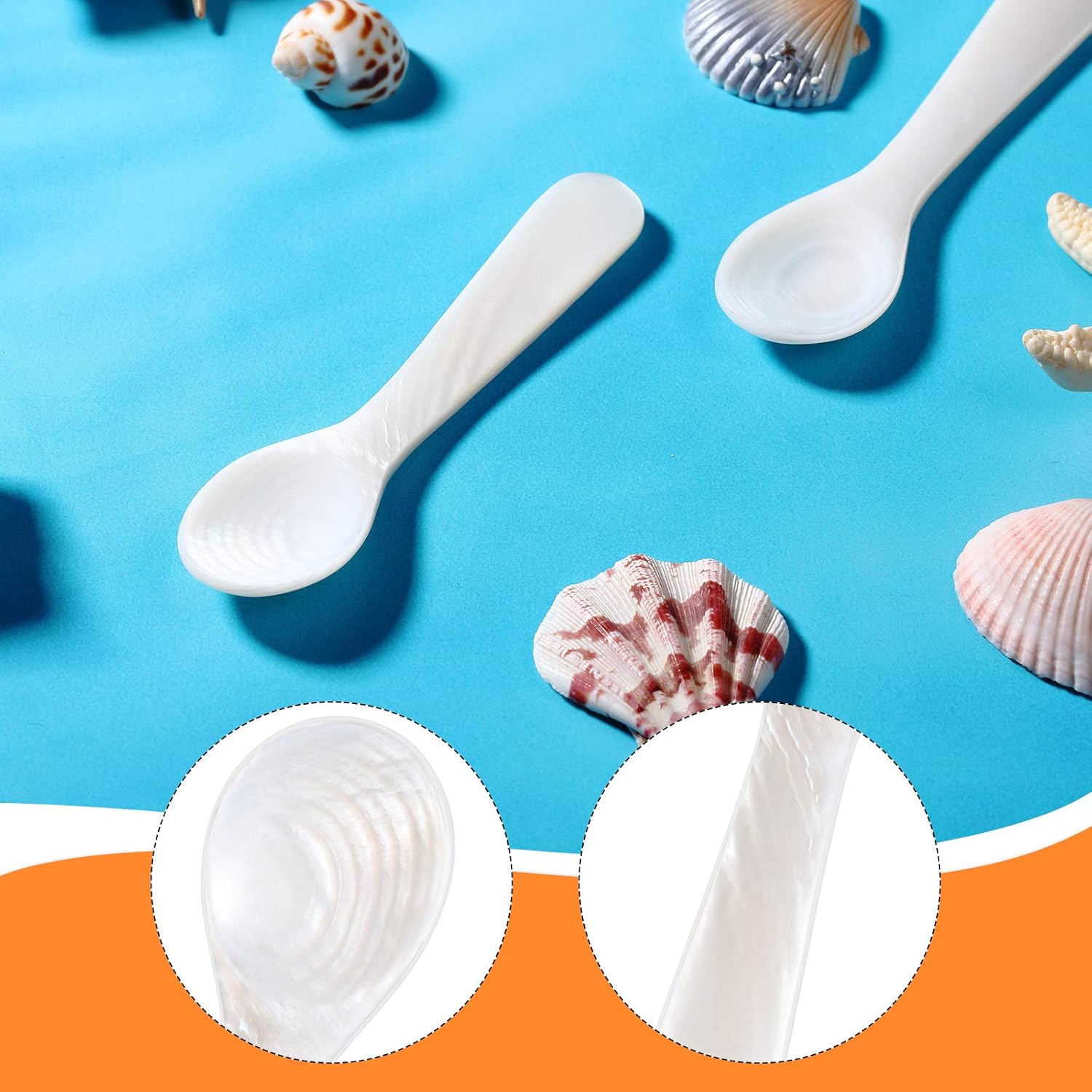 2 Pieces Set of Caviar Spoons Mother of Pearl Spoons with Handcraft Round Handle for Caviar, Egg, Ice Cream, Coffee, Kitchen, Restaurant for Serving Caviars (9cm/3.54 Inch)