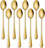 7.5 Inch Gold Iced Tea Spoons,Set Of 8 Stainless Steel Long Coffee Spoons,Long Handle