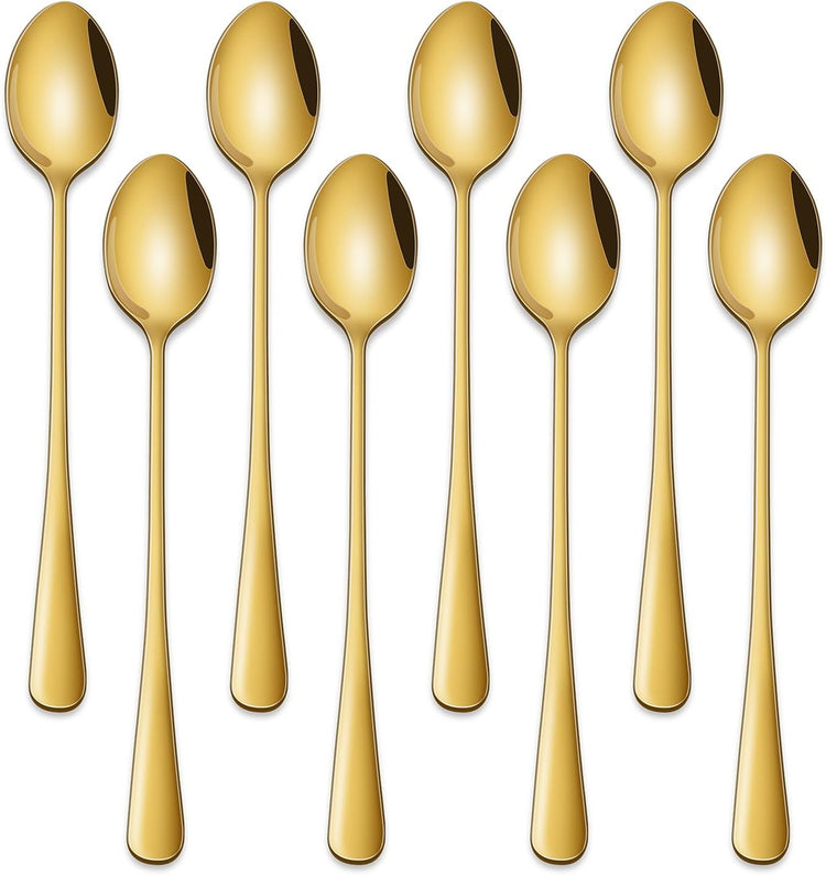 7.5 Inch Gold Iced Tea Spoons,Set Of 8 Stainless Steel Long Coffee Spoons,Long Handle - Flavour Fushion Cooking Shop