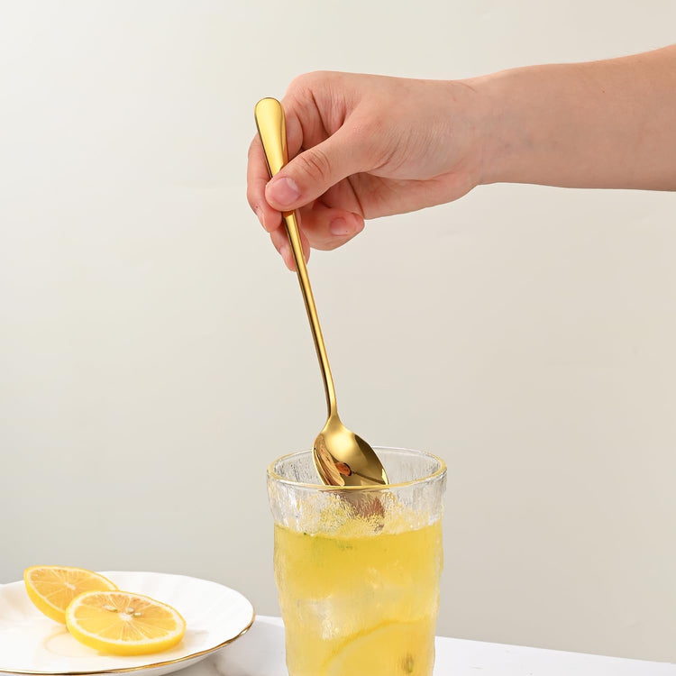 7.5 Inch Gold Iced Tea Spoons,Set Of 8 Stainless Steel Long Coffee Spoons,Long Handle - Flavour Fushion Cooking Shop