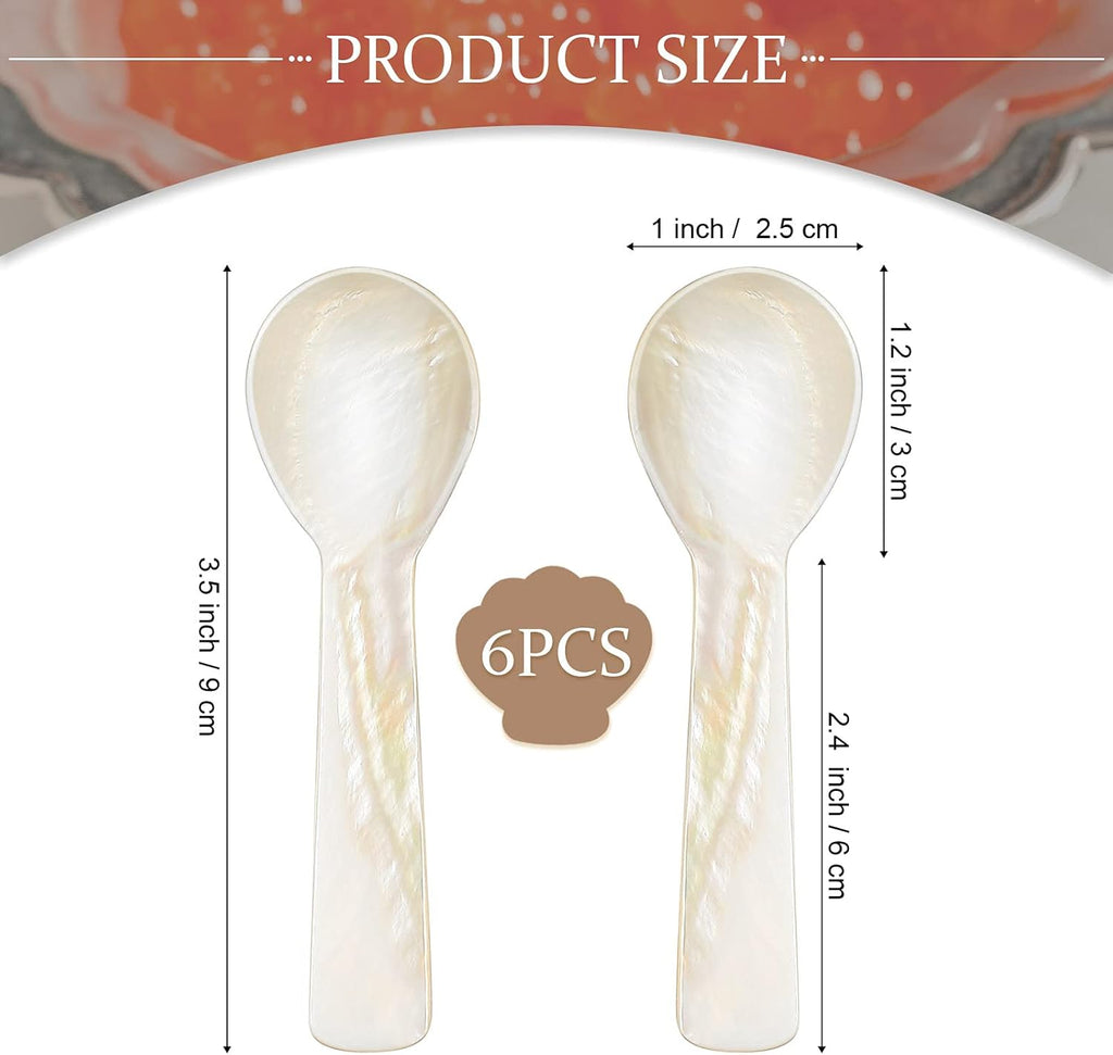 Caviar Spoons Mother of Pearl Mop Spoons with Hand Craft W Round Handle for Caviar, Egg, Ice Cream, Salt, Coffee Serving, Restaurant Serving Set(6 Pieces,3.55 Inch)