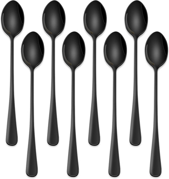 7.5 Inches Black Coffee Stirring Spoons Set,Set Of 8 Stanless Steel Iced Teaspoons - Flavour Fushion Cooking Shop