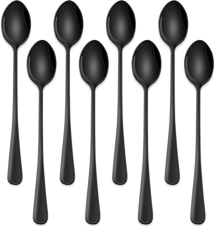7.5 Inches Black Coffee Stirring Spoons Set,Set Of 8 Stanless Steel Iced Teaspoons - Flavour Fushion Cooking Shop
