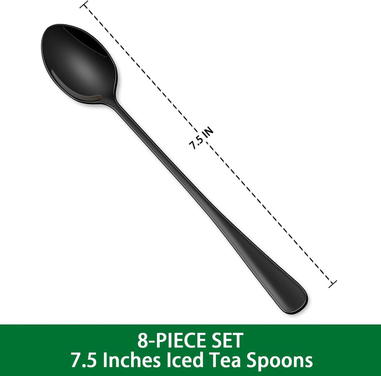 7.5 Inches Black Coffee Stirring Spoons Set,Set Of 8 Stanless Steel Iced Teaspoons - Flavour Fushion Cooking Shop