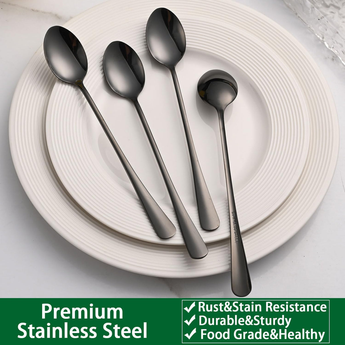 7.5 Inches Black Coffee Stirring Spoons Set,Set Of 8 Stanless Steel Iced Teaspoons - Flavour Fushion Cooking Shop