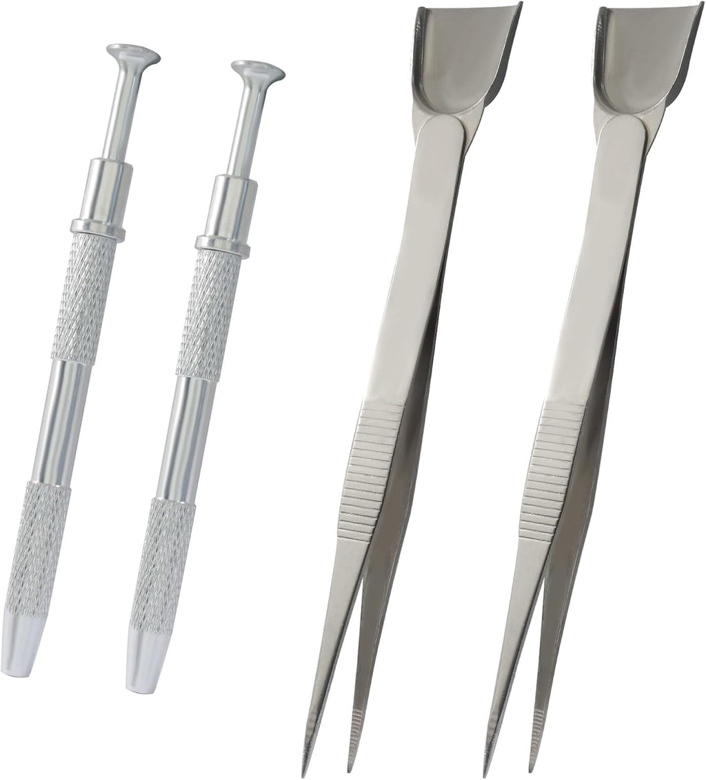 4 Pack Aluminum Alloy Cake Decorating Tools Set, Pearl Sprinkles Pen Pearl Grabber 4 Claws Stainless Steel Cake Tweezers, Pearl Sprinkle Spoon with Shovel Head for Cake Decorating/Bakers