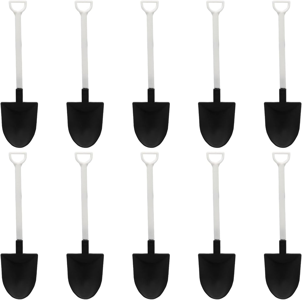 50 Pack Plastic Mini Shovel Shape Spoons for Desserts, Disposable Dessert Ice Cream Spoons, Fun Utensils for Family/Party(Black+White)