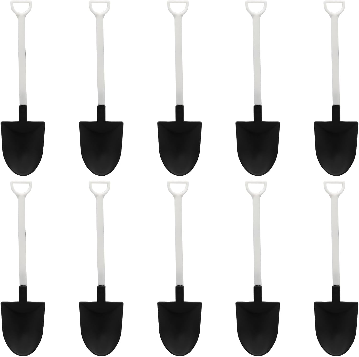 50 Pack Plastic Mini Shovel Shape Spoons for Desserts, Disposable Dessert Ice Cream Spoons, Fun Utensils for Family/Party(Black+White)