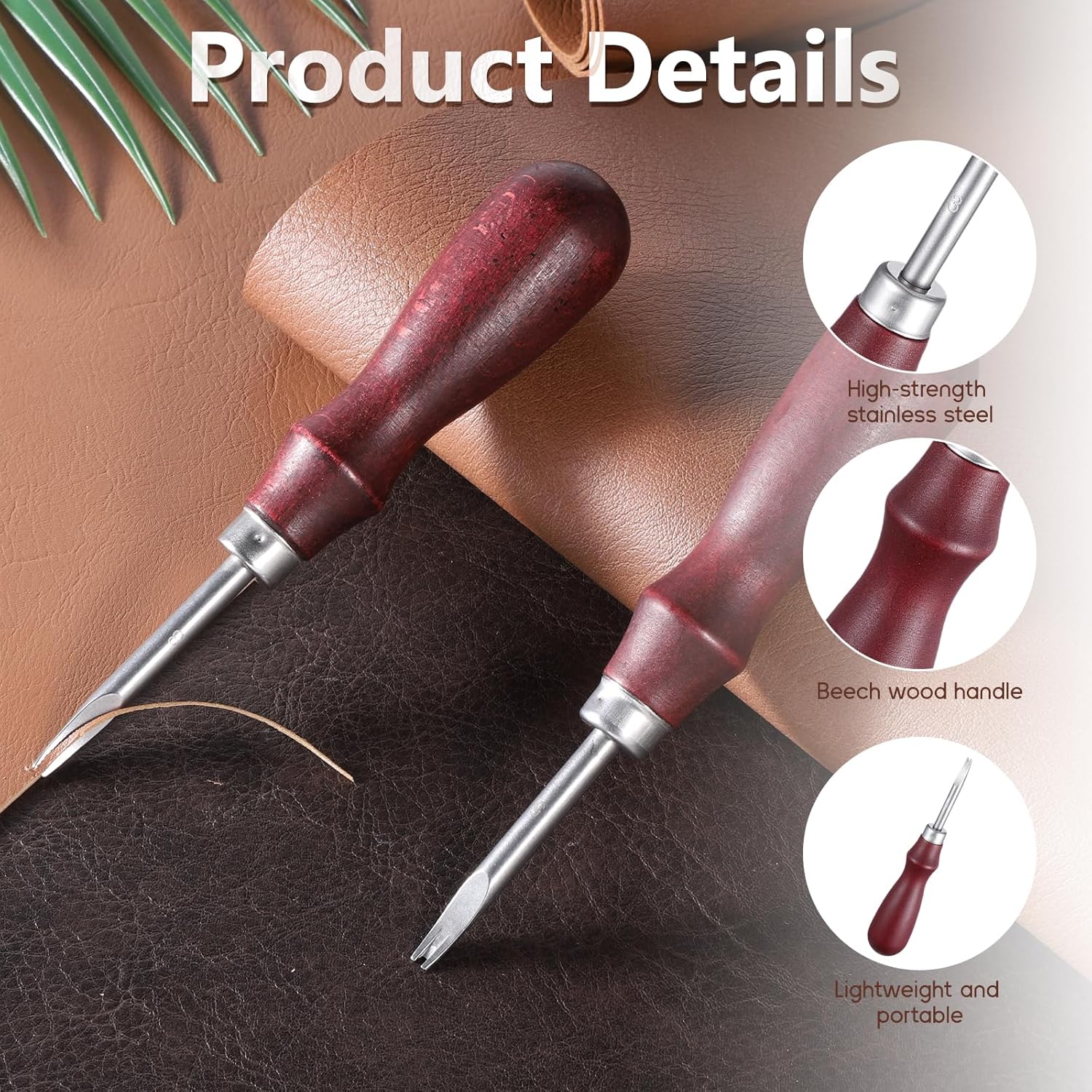 Leather Edge Skiving Beveler, 2 Pcs Leather Working Tools Burnishing Tool Edge Cutting Trimmer Tool for DIY Leathercraft Working 2 Sizes (1.0 mm, 1.5 mm) (3# + 5#)