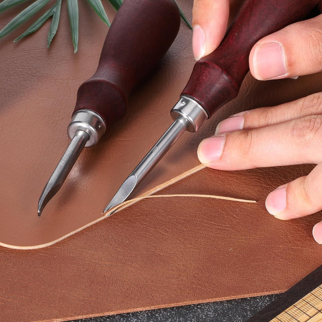 Leather Edge Skiving Beveler, 2 Pcs Leather Working Tools Burnishing Tool Edge Cutting Trimmer Tool for DIY Leathercraft Working 2 Sizes (1.0 mm, 1.5 mm) (3# + 5#)