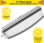 Pizza Cutter Stainless Steel Rocker Slicer - 14 Inch Sharp Knife with Blade Cover,Premium Pizza Oven Accessories