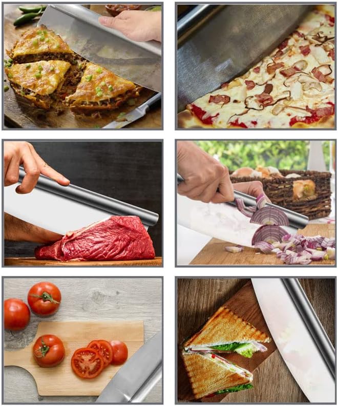 Pizza Cutter Stainless Steel Rocker Slicer - 14 Inch Sharp Knife with Blade Cover, Dishwasher Safe Premium Pizza Oven Accessories