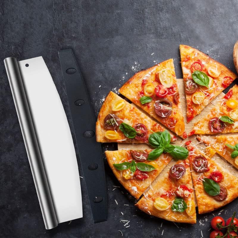 Pizza Cutter Stainless Steel Rocker Slicer - 14 Inch Sharp Knife with Blade Cover, Dishwasher Safe Premium Pizza Oven Accessories