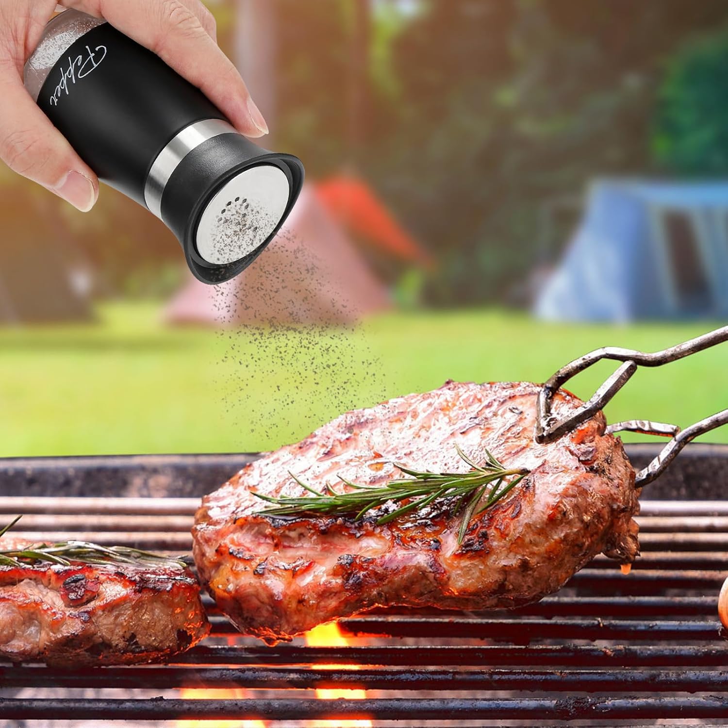 Salt and Pepper Shakers Set, 4 oz Stainless Steel Salt Pepper Shaker Containers with Glass Bottom for Kitchen Cooking, BBQ, Bar, Table, RV, Camp