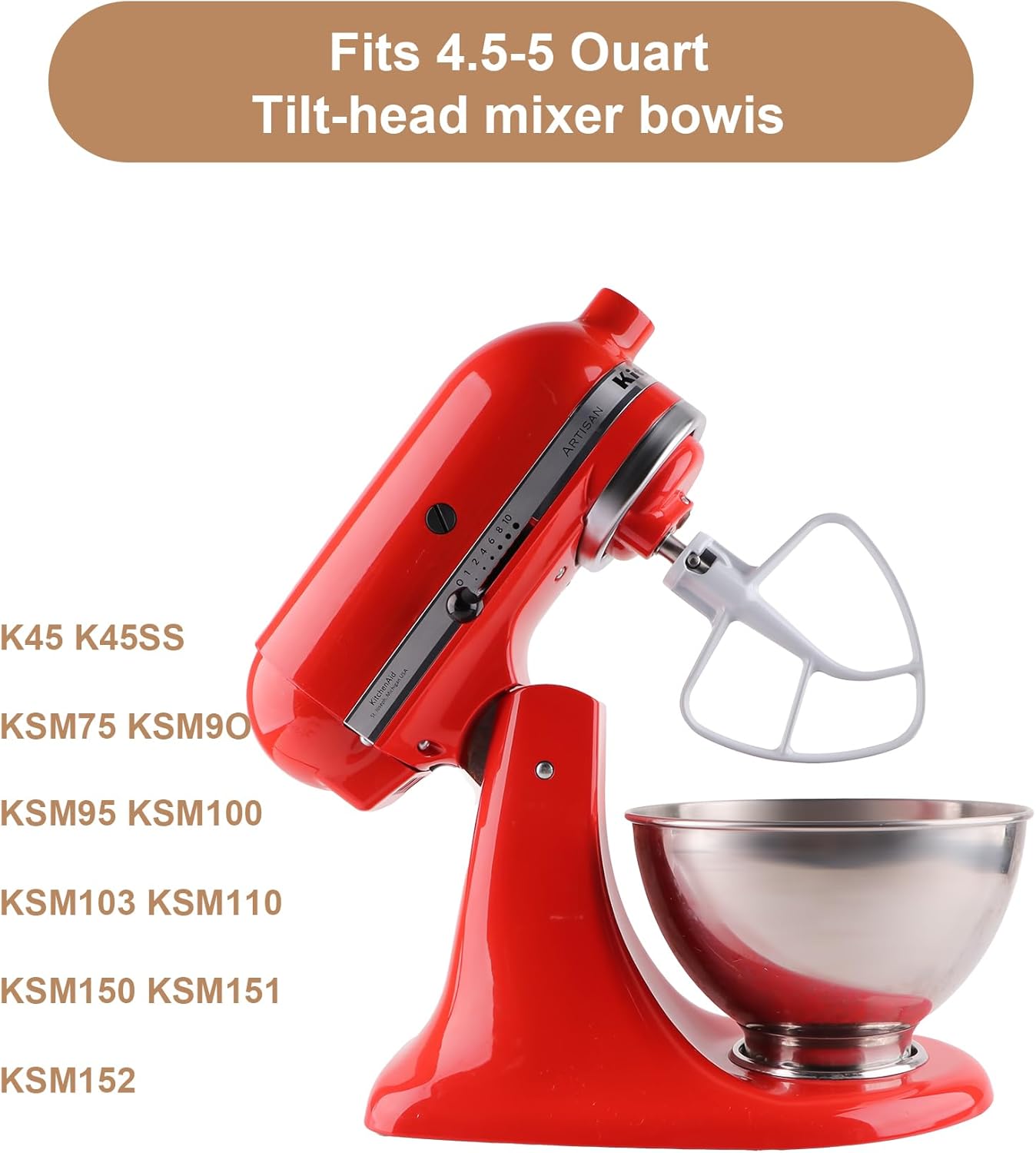 K45B Metal Beater with Non-Stick Coating, Compatible with KitchenAid 4.5-5 Quart Tilt-Head Stand Mixer
