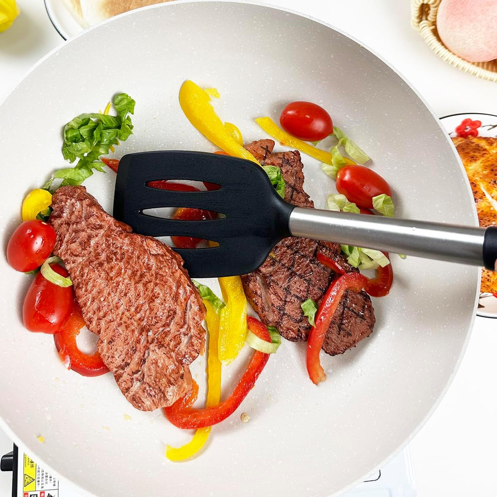 3Pcs Silicone Spatula Set Heat Resistant Spatulas for Nonstick Cookware Fish Turner Plastic Spatulas Rubber Wok Spatula, Long Large Spatula Silicone Cooking Use Kitchen Utensils Set